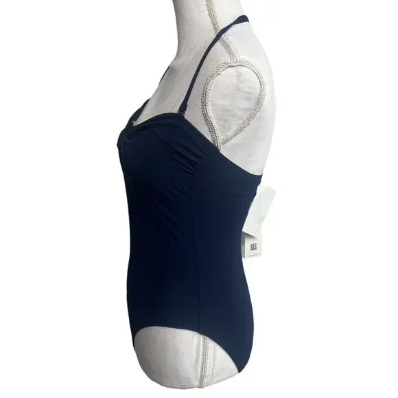 TORY BURCH SOLID BANDEAU ONE PIECE SWIMSUIT TORY NAVY SIZE SMALL NEW